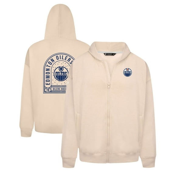 Men's Levelwear Khaki Edmonton Oilers Uphill Stained Glass Full-Zip Hoodie Jacket