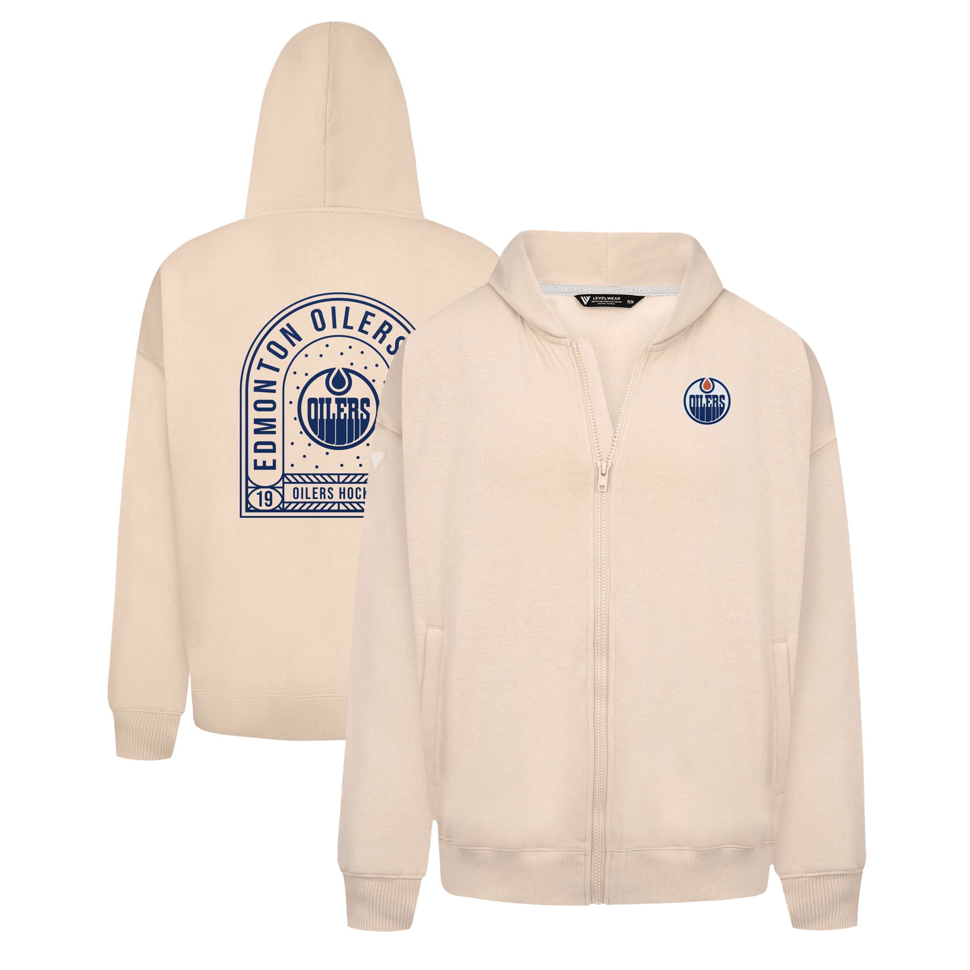 Men's Levelwear Khaki Edmonton Oilers Uphill Stained Glass Full-Zip Hoodie Jacket