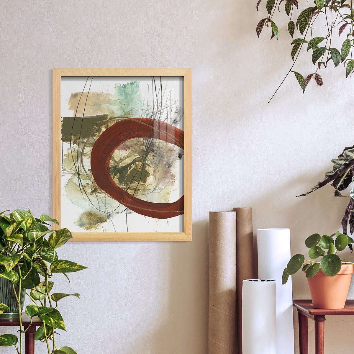 Rusted Loops II - Framed Print w/glass - Natural Wood