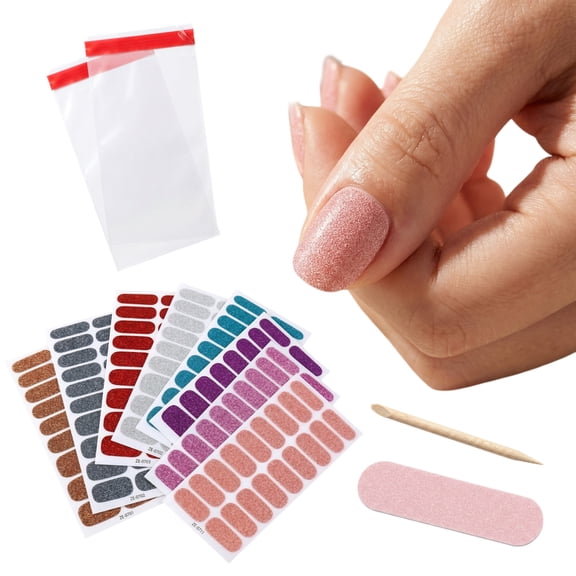 8-Sheet Gel Nail Wraps Set β Full Nail Stickers with Pink, Purple, Blue Glitter, Self-Adhesive Nail Decals for DIY Manicure and Nail Art