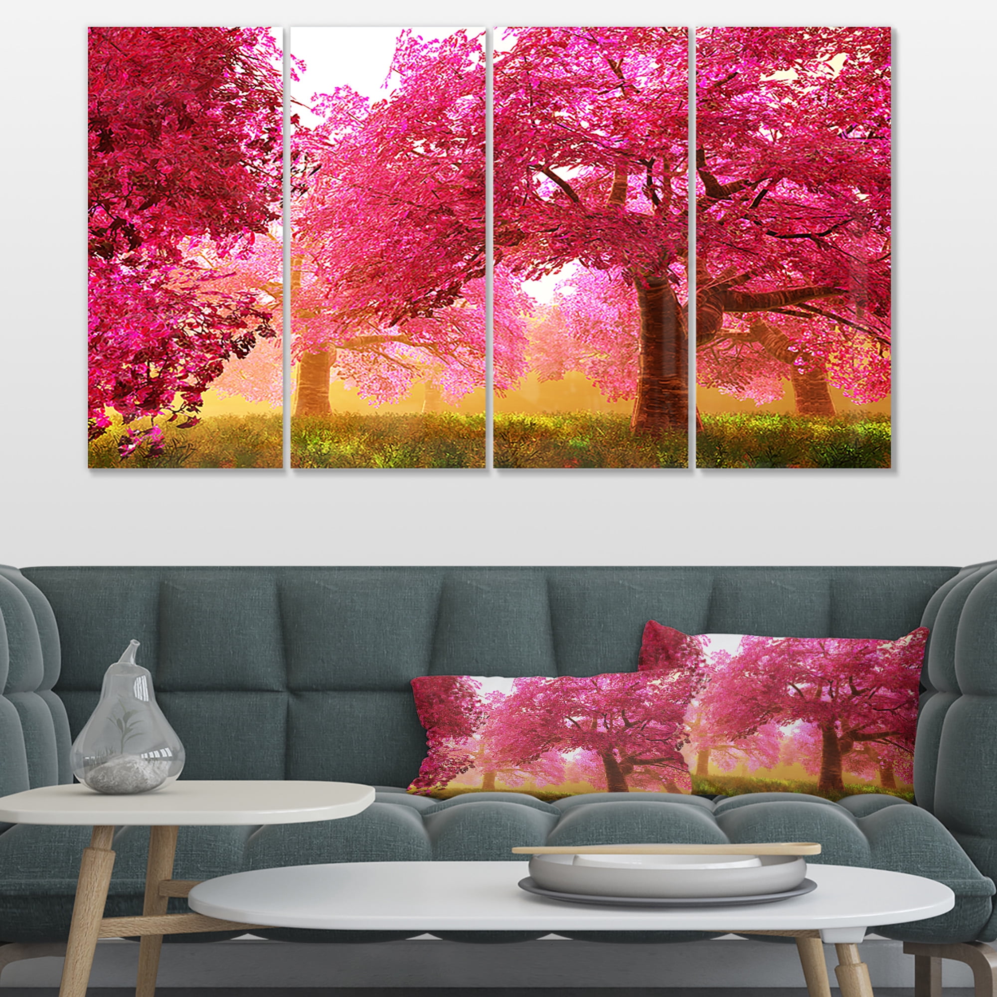 Designart 'Mysterious Red Cherry Blossoms ' Large Landscape Canvas Art