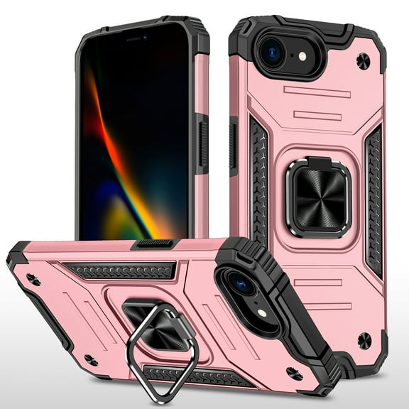 Hotpom for iPhone 16E/ iPhone SE4 Case Military Rugged Durable Grade Drop Protection with 360° Rotating Stand and Car Mount Capability, Pink