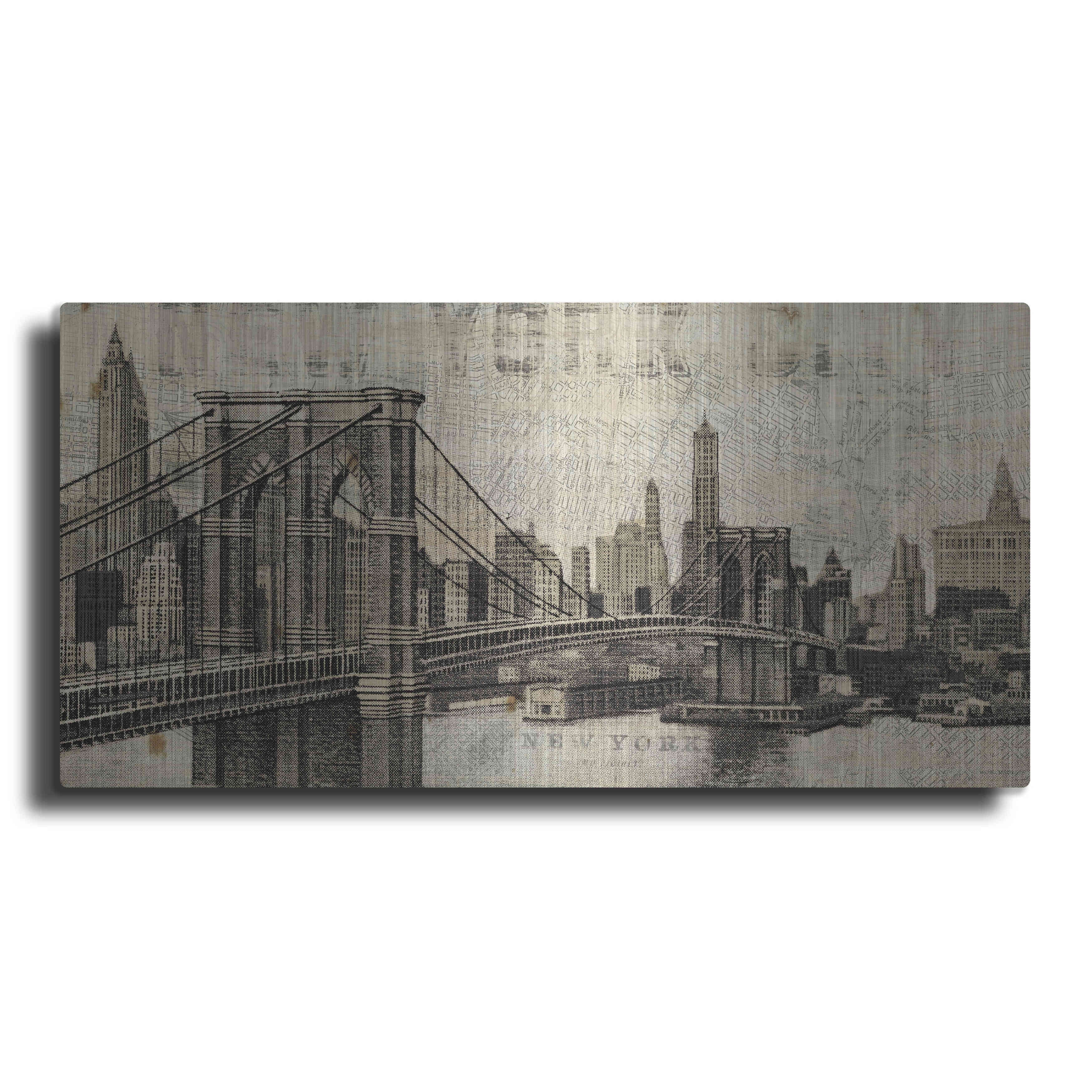 Luxe Metal Art 'Vintage NY Brooklyn Bridge Skyline' by Michael Mullan