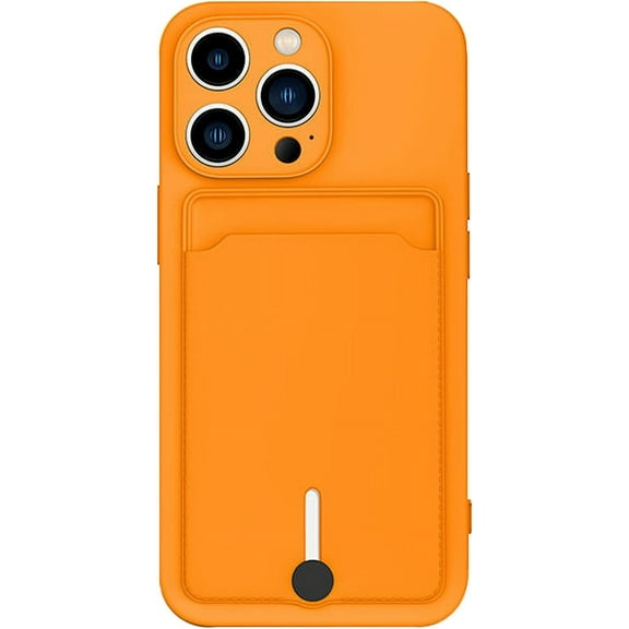 for iPhone 12 Pro Case with Card Holder [Slim   Protective] Silicone Phone Case iPhone 12 Pro Wallet for Women Men (Orange)