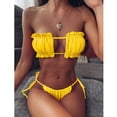 thumbnail image 2 of gakvbuo Summer Bikini Sets for Women 2 Piece Strapless Bikini Ribbed Tie Back Ruffle Cutout Bandeau Bikini Set Swimsuit Ruched Hollow Bikini Push-Up Padded Swimwear Beachwear Set, 2 of 7