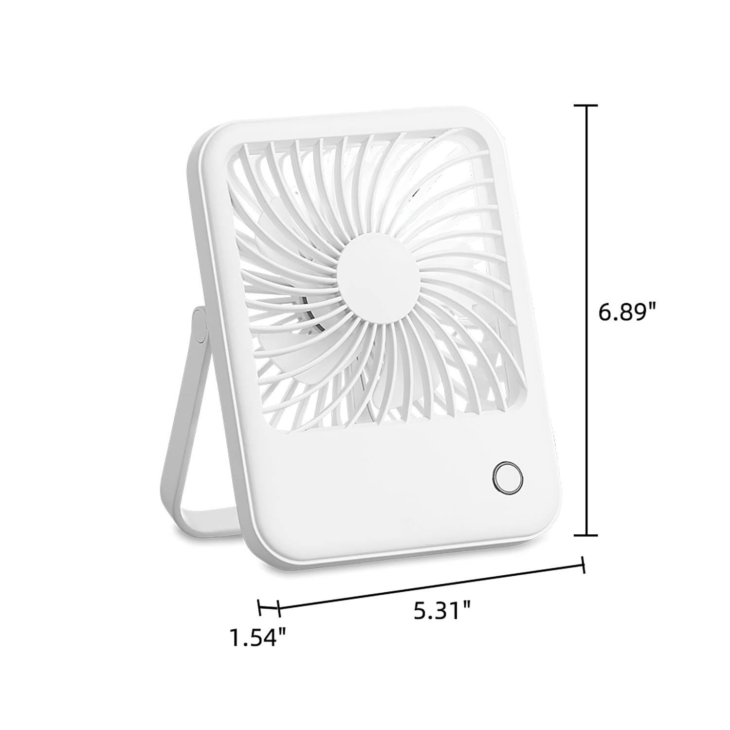 Mainstays 4 in 3-Speed Portable Rechargeable Foldable Fan with Lighted Button, White, Model FN1041NW