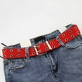 thumbnail image 3 of Cheers.US Grommet Belt, PU Leather Punk Belt 2 Hole Grommet Jeans Belt for Women Men, Multi, Medium Double Rows Waist Belt Simple Adjustable Canvas Wide Metal Buckle Belt Clothes Ornament, 3 of 6