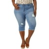 Agnes Orinda Junior's Plus Size Capri Jeans Ripped Slash Pocket Raw Hem Denim Jean