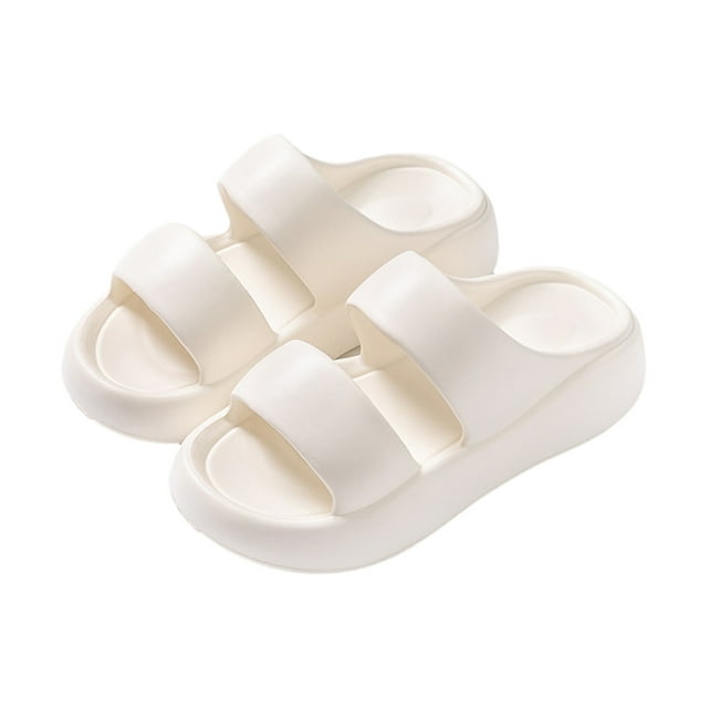 Womens Casual Slippers Solid Color Simplicity Open Toe Double Strap Platform Thick Bottom Quick Drying Lightweight Non-Slip Bathroom Shower EVA Slippers White