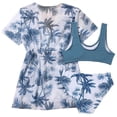 thumbnail image 3 of BOBOGOJP Girls Swimsuit 3 Piece Tropical Print Bikini Set Criss Cross Bathing Suit with Drawstring Quick Dry Cover Up 7-16Y Blue for Size 11-12 Years, 3 of 8