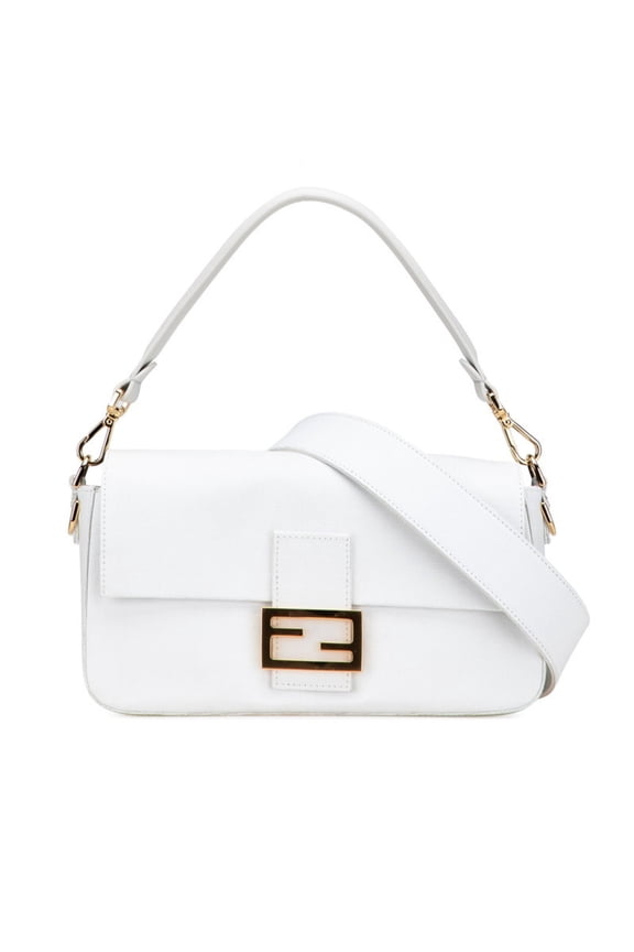 Pre-Owned Fendi 2023 Baguette Handbag/Shoulder Bag 2WAY 8BR600 White Linen Leather... (Good)