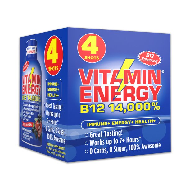 (4 Pack) Vitamin Energy B12 14,000 Shots Energy Lasts up to 7+ Hours* Great Tasting Keto