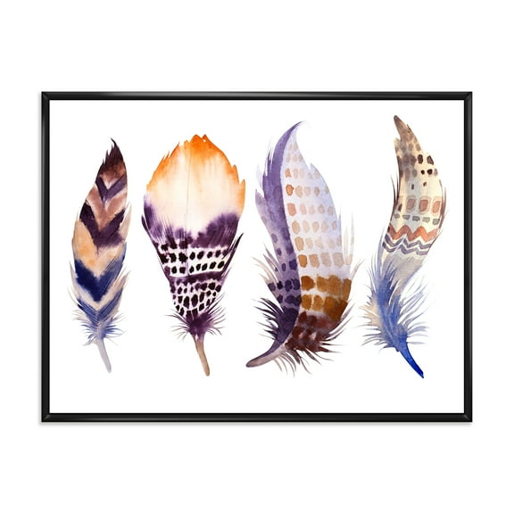Designart 'Purple Boho Art Feathers' Bohemian & Eclectic Framed Canvas Wall Art Print
