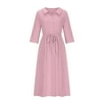 thumbnail image 4 of Meichang Cotton Linen Dresses for Women Solid Lapel Button Midi Dresses 3/4 Sleeve Tie Waist A Line Dresses Flowy Pleated Casual Dresses Pink M, 4 of 6
