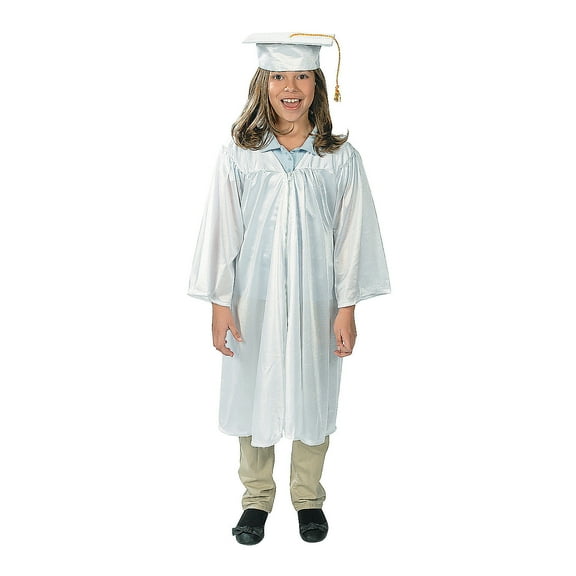 Fun Express Bulk Kids' Elementary School White Graduation Mortarboard Hat & Gown Sets - 12 Sets