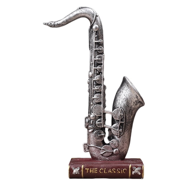 CIMAXIC Musical Instrument Model Adornment Resin Saxophone Book Craft Retro Household Desktop Adornment (Saxophone Silver),10.83"X4.69"X3.74"