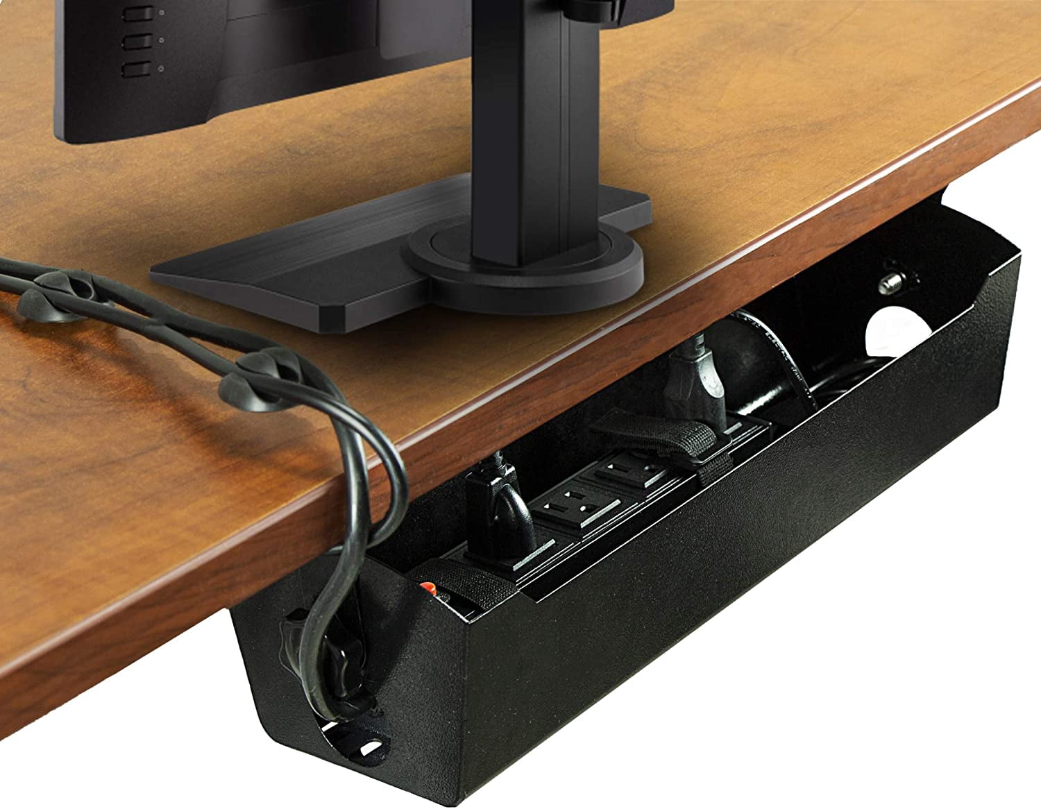 POCHAR 16-inch Under Desk Cable Management Tray - Cord Basket Under Desk with Cable Management Accessories - Under Table Cable Management Tray for Home, Office, and School (Model DR3, Black)