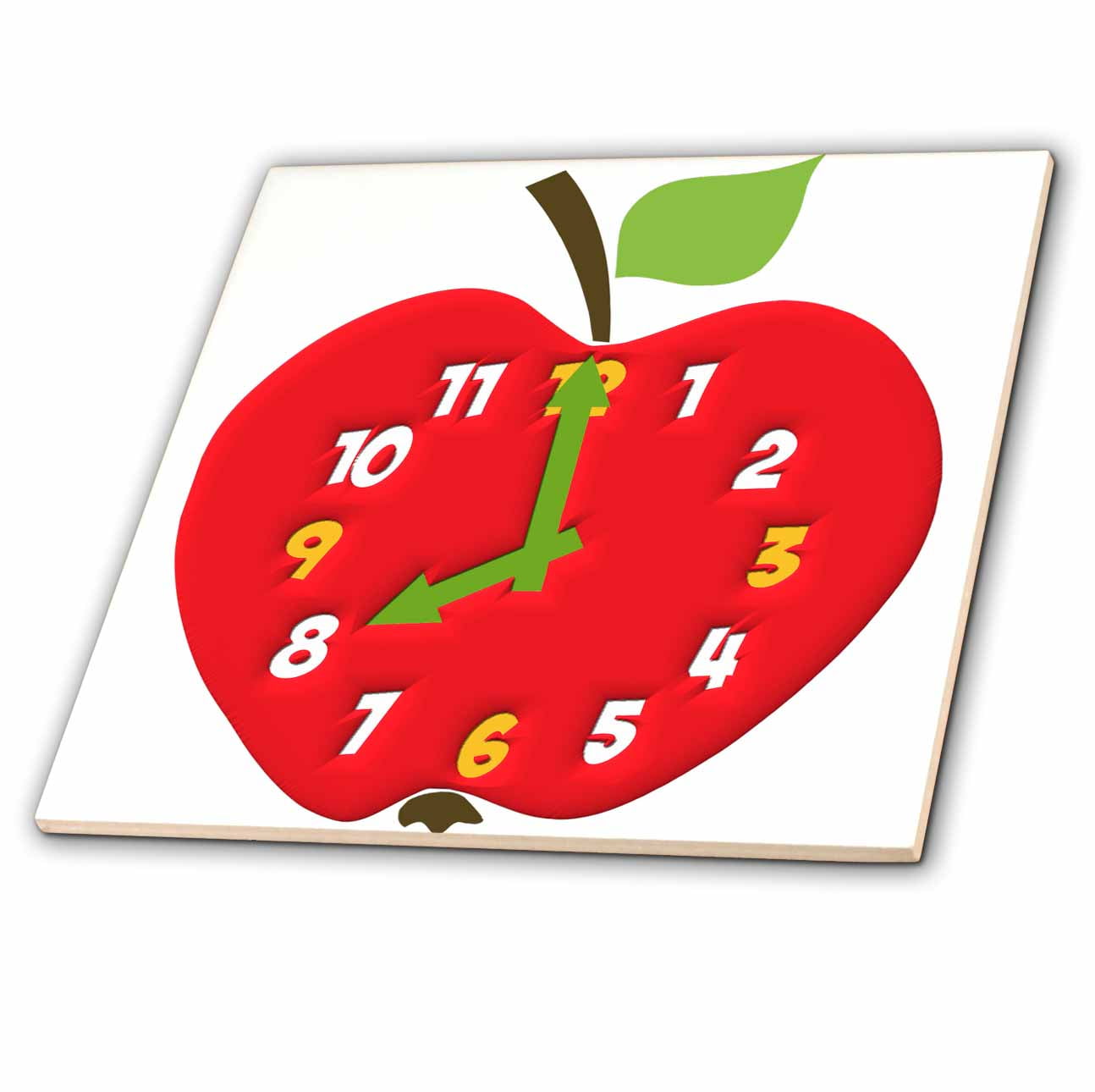 3dRose Red Apple Clock Ceramic Tile, 4inch