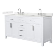 Beckett 66" White Double Vanity & Giotto Quartz Top (3-Hole) & Nickel Trim