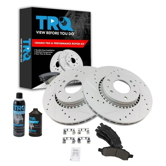 TRQ Front Ceramic Pad & Performance Coated Rotor Kit w/Chemicals BKA16498 Fits select: 2006-2008 CHEVROLET TRAILBLAZER, 2006-2009 GMC ENVOY