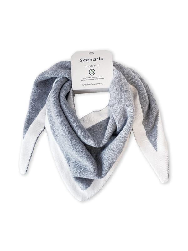 Scenario Women's Border Stripe Knit Triangle Scarf, Medium Grey Heather and Winter White