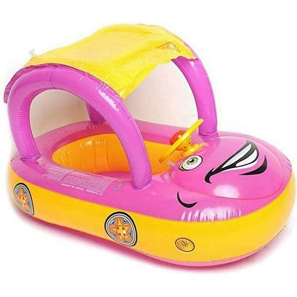 Baby swimming pool with top canopy, UPF 50+ floating boat, car shape inflatable baby swimmer with seats
