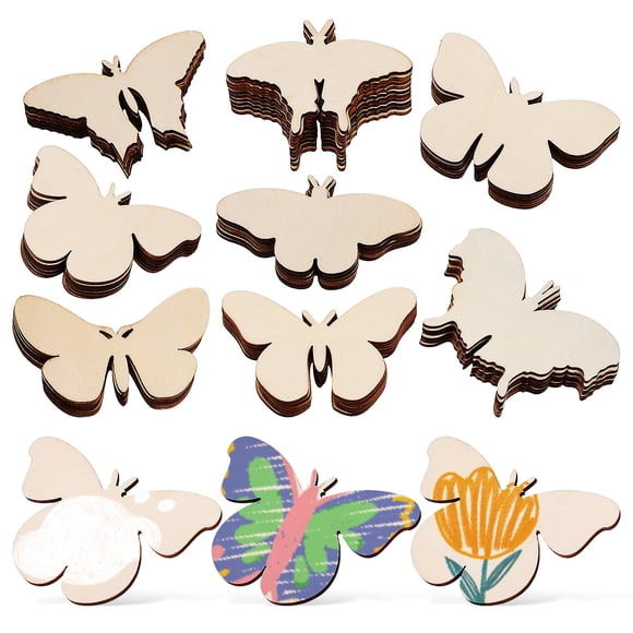 Minkissy 54 Pcs Wood Pieces For Crafts Blank Butterfly Cutout Assorted Color For Diy Activities And