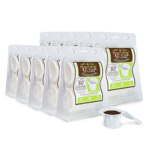 Perfect Pod EZ-Cup Disposable Paper Filters with Patented Lid Design for Reusable Coffee Pods 10-Pack (500 Filters)