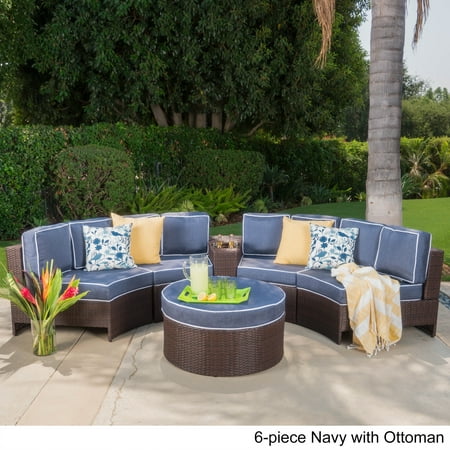Curved Patio Seating Christopher Knight Home Madras Zanzibar Outdoor 4 Seater Wicker Curved Sectional Set with Ottoman by ()