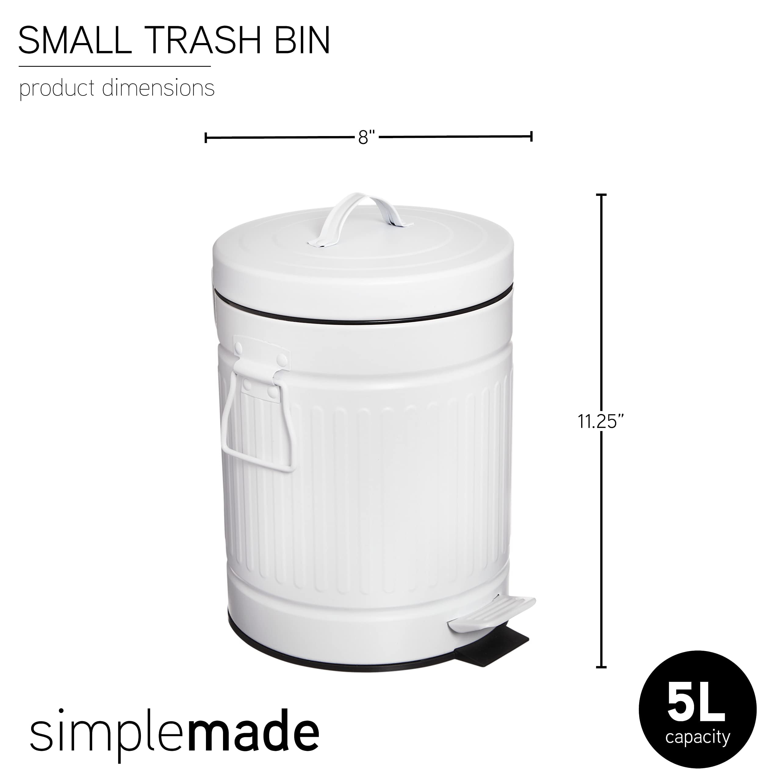 SIMPLEMADE Small Bathroom Trash Can with Lid, Kitchen Garbage Can - 5 Liter  / 1.3 Gallon