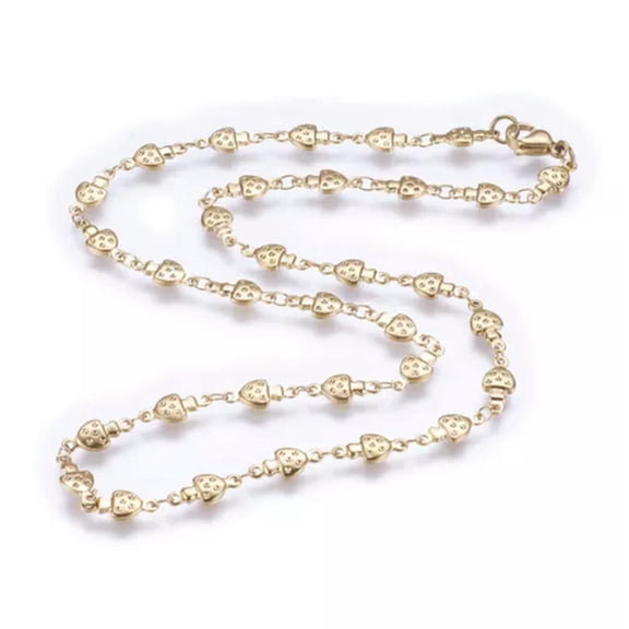 QQTDFG Stainless Steel Necklace Enamel Lobster Ion Plating Mushroom 17.5" 44.5cm Z640-Gold