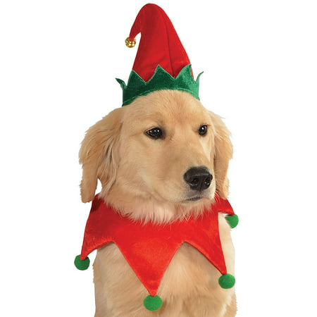 Festive Elf Hat With Jingle Bell & Collar Pet Dog Christmas Costume - MD/LG