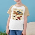 thumbnail image 2 of Virmaxy Toddler Boys Girls Cute Dinosaur Print T-Shirt Unisex Kids Trendy Plunger Short Sleeve Blouses 2025 Summer Lightweight Loose Fit Crewneck Blouses Tops Beige-3 9 Years, 2 of 8