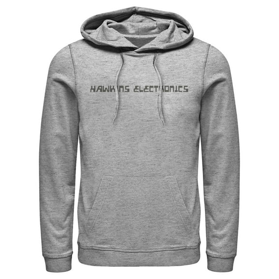 Netflix Men's Stranger Things Hawkins Electronics Logo Pull Over Hoodie Athletic Heather Small