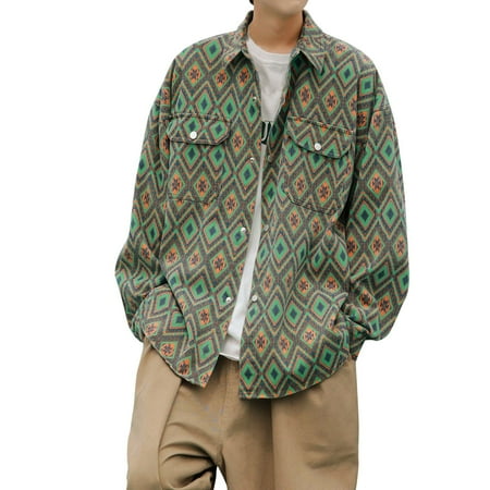 

NECHOLOGY Puffy Hunting Jacket Mens Autumn And Winter Casual Fashion Full Print Washed Workwear Jacket Pockets inside Outerwear Green X-Large