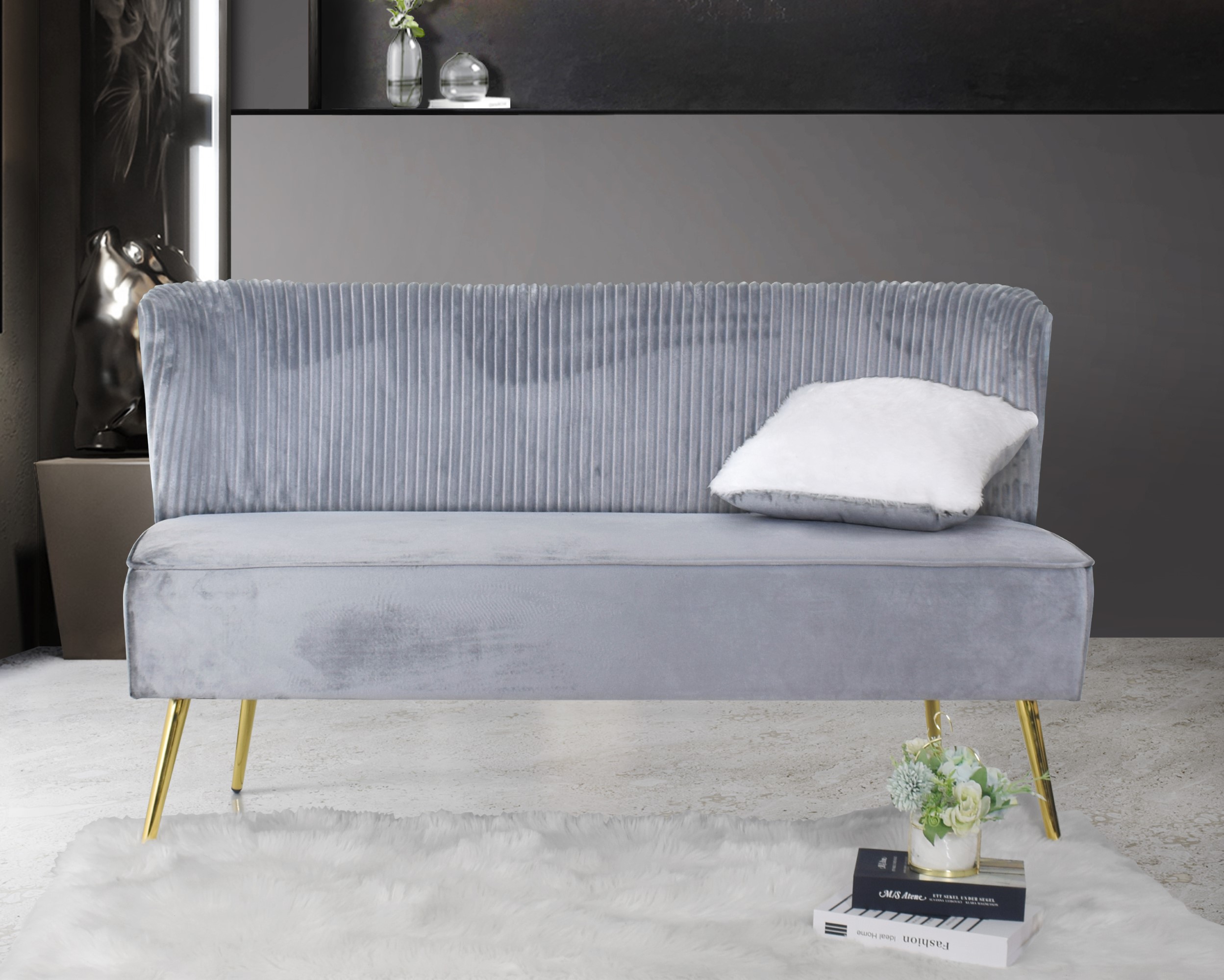 Home Design Hestie 3-Piece Velvet Living Room Set with Side Chair, Loveseat, and Sofa, Modern Curved Backrest Design, Silver Gray
