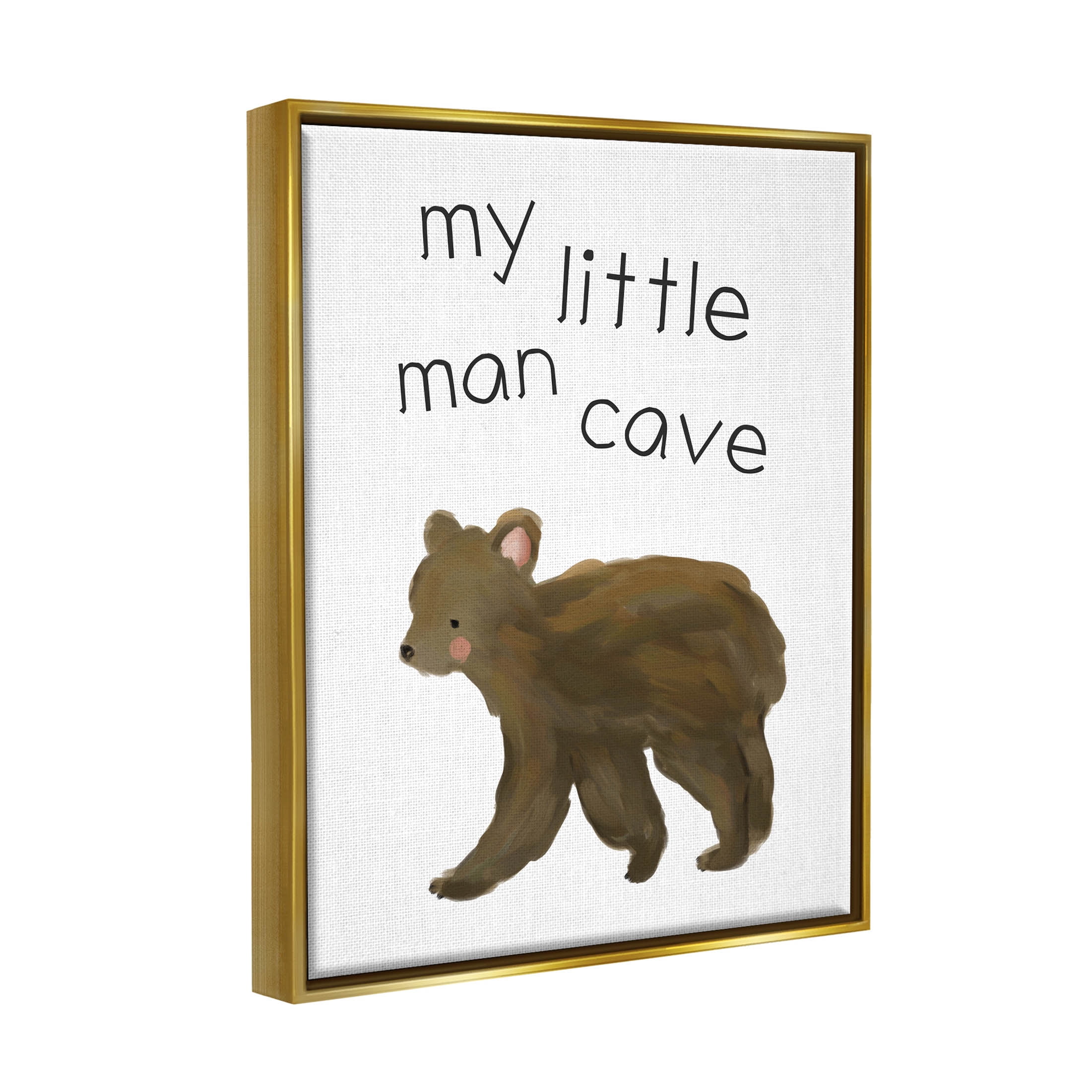 Stupell Industries My Little Man Cave Bear Graphic Art Metallic Gold Floating Framed Canvas Print Wall Art, Design by Leah Straatsma