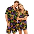 thumbnail image 2 of Spooky Season Couples Matching Pajamas Set Halloween Print Short Sleeve Button Up Sleepwear and Shorts Festive Sleepwear Attire, 2 of 5