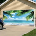 thumbnail image 5 of Beach Ocean Waves Garage Door Cover Banner 6 x 13 FT, Summer Tropical Palm Tree Leaves Garage Door Curtains Backdrop with Grommets for Indoor Outdoor Wall Party Porch Yard Decorations Background, 5 of 9