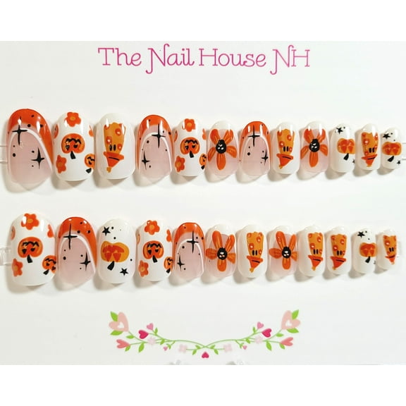 Whimsical Halloween Glossy Oval Press-On Nails - 24 Pieces - Artificial Nail Kit