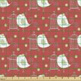 thumbnail image 2 of Ambesonne Birds Fabric by the Yard Upholstery, Cages Flowers, 5 Yards, Dark Coral and Ivory, 2 of 5