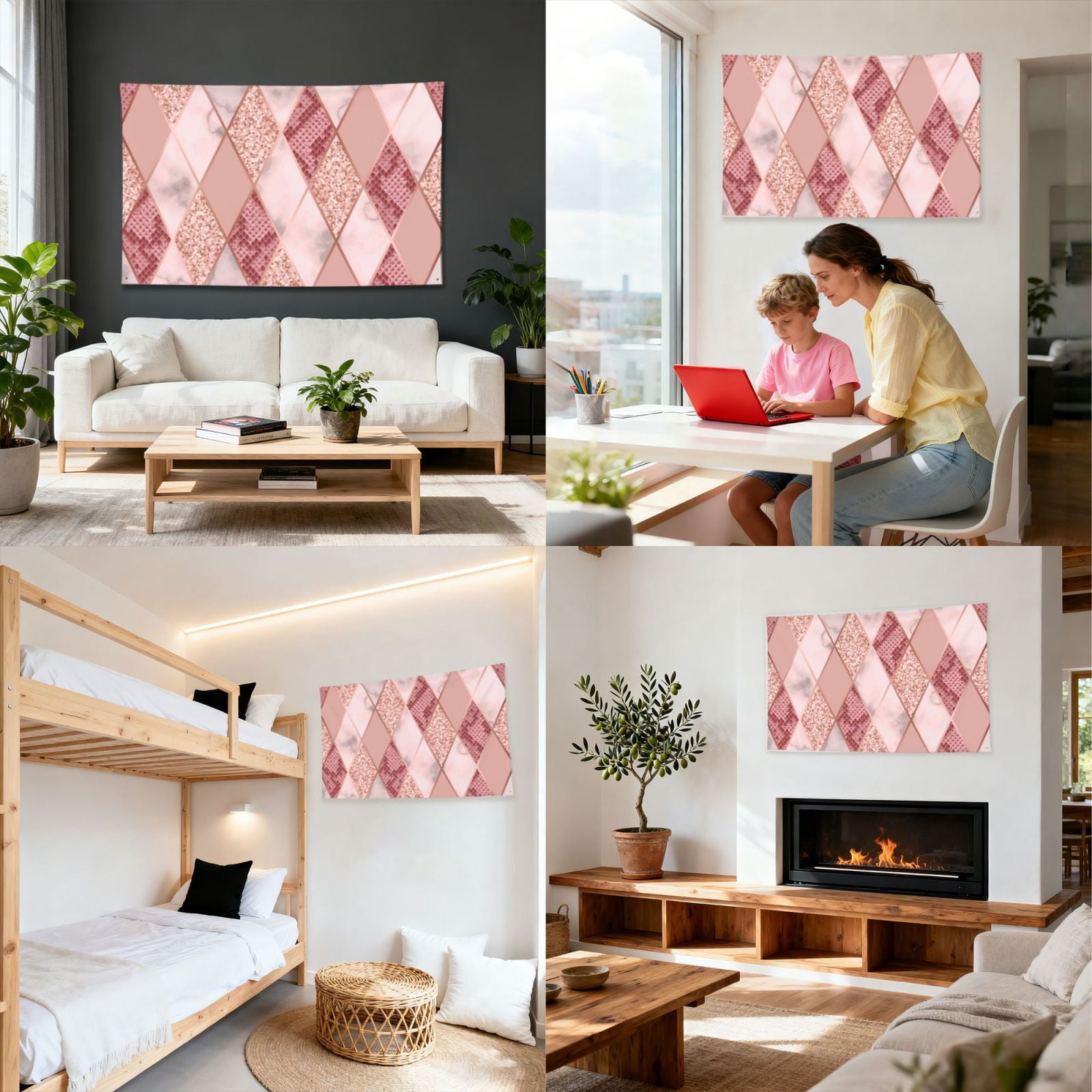 Rose Gold Marble Snakeskin Geometric Four Hole Decorated Banner Flag for Garden Yard Home Decoration Indoor Outdoor 4x6 Ft