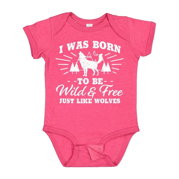 Inktastic I was Born to be Wild and Free with Wolf and Mountains Boys or Girls Baby Bodysuit
