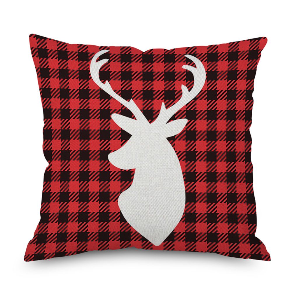 Christmas Red Black Plaid Print Throw Pillow Cushion Cover 17.7"x17.7
