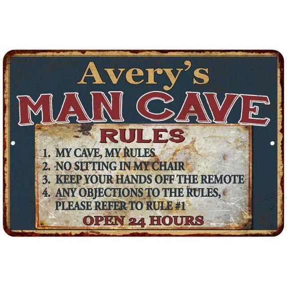 Avery's Man Cave Rules Chic Rustic Green Sign Home 8 x 12 High Gloss Metal 208120049223