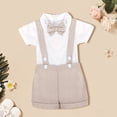 thumbnail image 2 of Boys Summer White Neck Short Sleeve Romper Solid Necktie Strap Shorts Set Party Birthday School Boys 2 Piece Set, 2 of 7