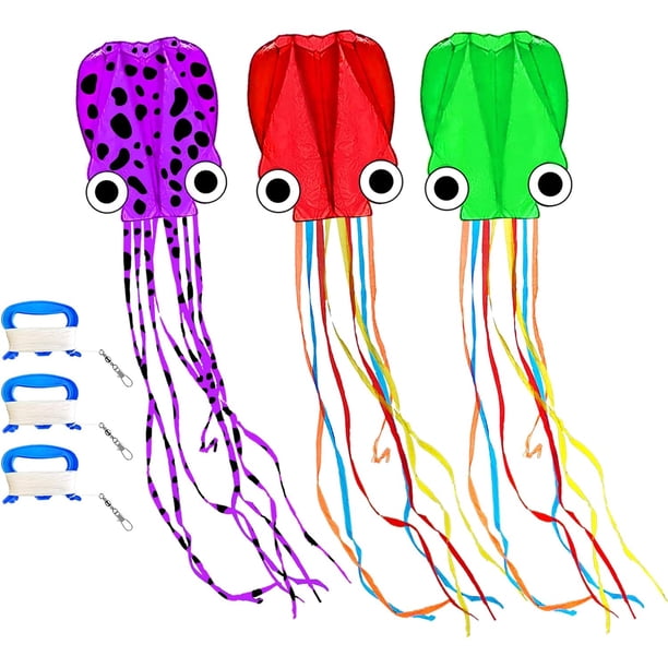 Mint's Colorful Life Cometa de pulpo para niños y adultos, grandes cometas de parafoil suaves sin marco, enormes cometas fáciles de volar para viajes a la playa y actividades al aire libre