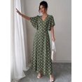thumbnail image 3 of Womens Green Polka Dot V-Neck Button-Front Flare Sleeve Maxi Dress, 3 of 5