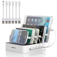 thumbnail image 1 of Charging Station for Multiple Devices, MSTJRY 5 Port Multi USB-A Charger Station with Power Switch Designed for iPhone iPad Cell Phone Tablets (White, 6 Mixed Short Cables Included), 1 of 5