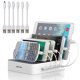 thumbnail image 1 of Charging Station for Multiple Devices, MSTJRY 5 Port Multi USB-A Charger Station with Power Switch Designed for iPhone iPad Cell Phone Tablets (White, 6 Mixed Short Cables Included), 1 of 5